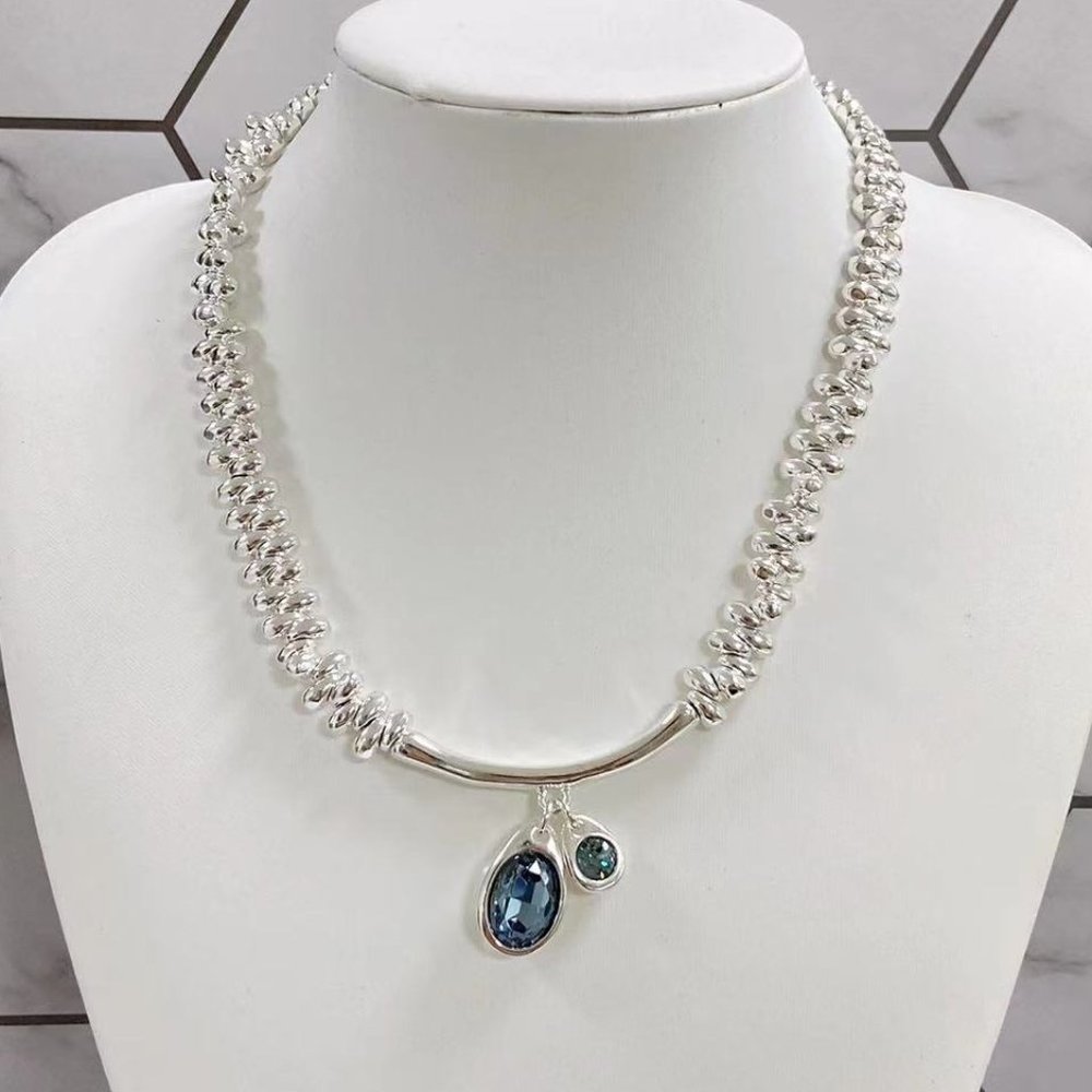 UNO de 50 Copper Plated Silver Tone Eclipse Blue Crystals Charms Beaded Necklace